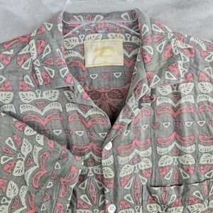 Portuguese Flannel Resort Shirt Gray Shortsleeves Mens size medium loop collar